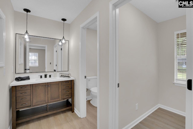 3102 Travis Ct, Columbia, SC 29204 - bathroom with wood finished floors, toilet, baseboards, and vanity
