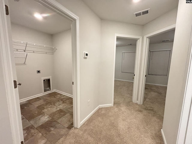 407 Eclipse Ln, Elgin, SC 29045 - laundry room featuring hookup for an electric dryer, baseboards, and carpet