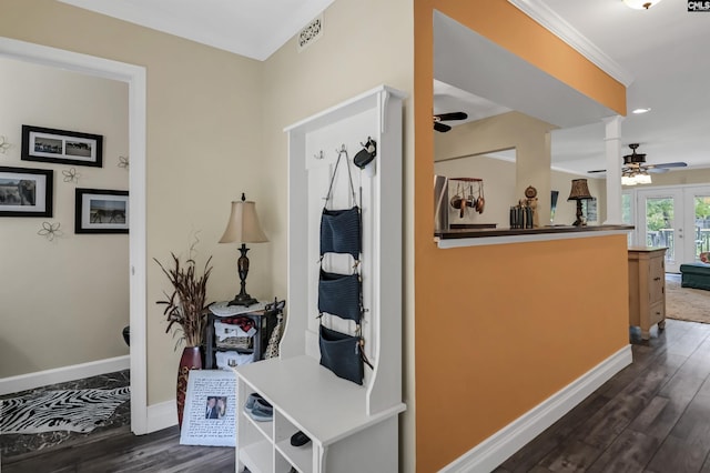 301 Harbor Heights Dr Unit 5D, Lexington, SC 29072 - corridor with dark wood-style flooring, baseboards, recessed lighting, and french doors