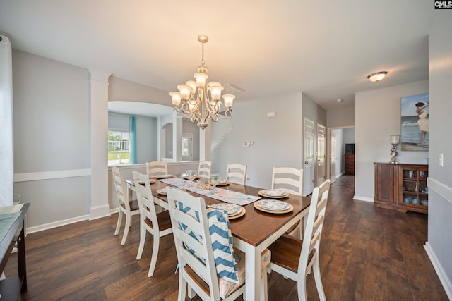 415 Mulberry Ridge Ct, Lexington, SC 29073 - dining room featuring a chandelier, wood finished floors, baseboards, and arched walkways