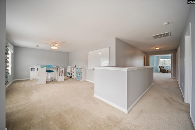 415 Mulberry Ridge Ct, Lexington, SC 29073 - game room featuring light carpet, an office area, a ceiling fan, and baseboards