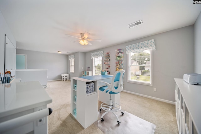 415 Mulberry Ridge Ct, Lexington, SC 29073 - home office featuring light carpet, ceiling fan, and baseboards