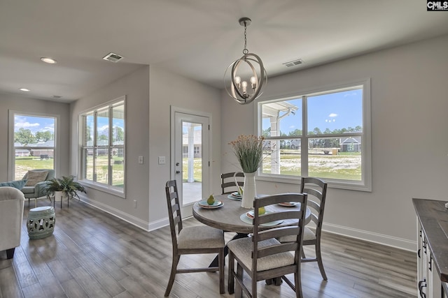 550 Edenwood Dr, Sumter, SC 29150 - dining space featuring a chandelier, baseboards, dark wood finished floors, and recessed lighting