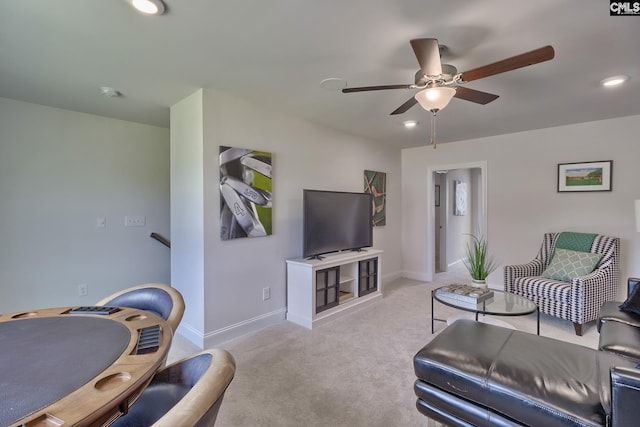 550 Edenwood Dr, Sumter, SC 29150 - carpeted living area featuring ceiling fan, baseboards, and recessed lighting