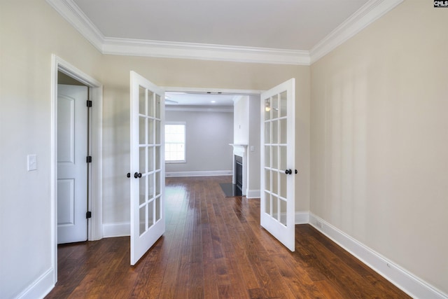 680 Curlew Cir, Sumter, SC 29150 - corridor featuring french doors, ornamental molding, dark wood finished floors, and baseboards