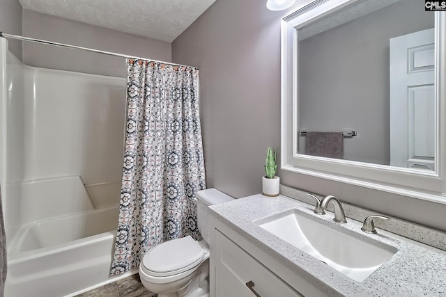 1240 Windmill Rd, Leesville, SC 29070 - full bathroom with toilet, vanity, shower / bath combo with shower curtain, and a textured ceiling
