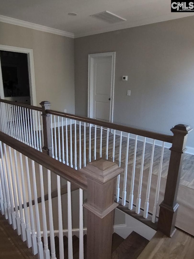 10 Saints Creek Pl, Irmo, SC 29063 - stairway featuring wood finished floors and ornamental molding
