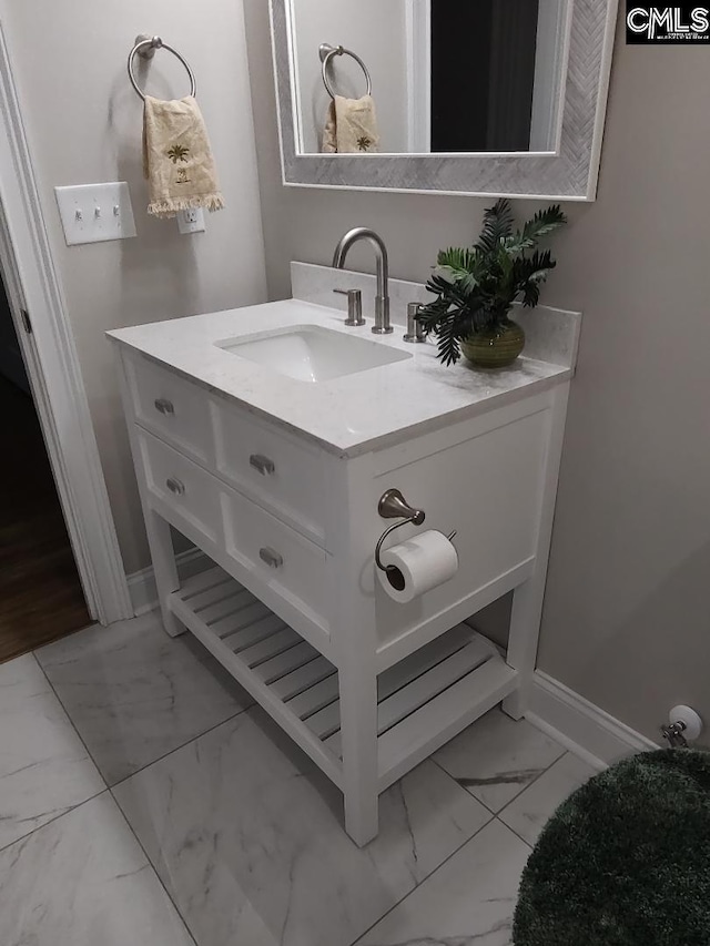 10 Saints Creek Pl, Irmo, SC 29063 - bathroom featuring marble finish floors, vanity, and baseboards