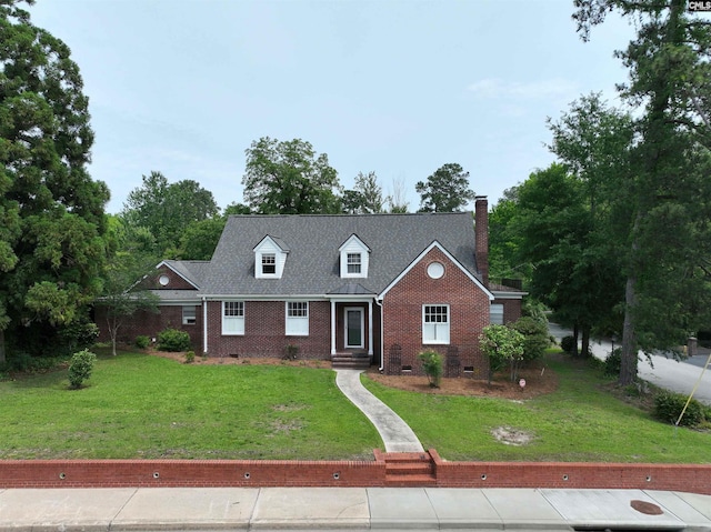 3925 Rosewood Dr, Columbia, SC 29205 - cape cod home with brick siding, a front yard, a chimney, and crawl space