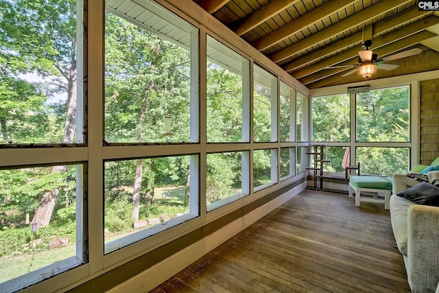 109 Broad Bluff Pt, Irmo, SC 29063 - sunroom featuring a ceiling fan and beamed ceiling