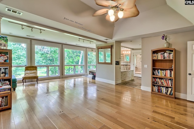 109 Broad Bluff Pt, Irmo, SC 29063 - living area with ceiling fan, plenty of natural light, light wood-style floors, and track lighting
