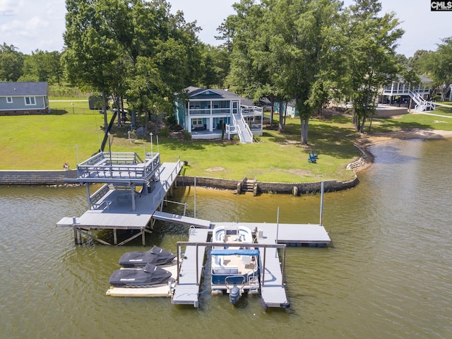 1513 Molly Creek Cir, Ridgeway, SC 29130 - dock area featuring a water view, boat lift, and a yard