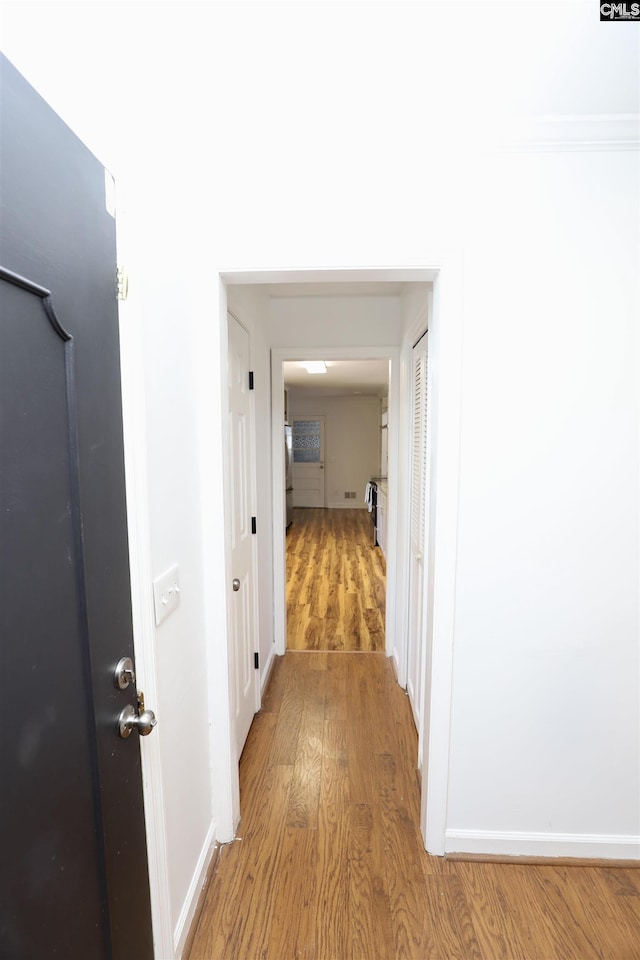 805 Mcrae Rd, Camden, SC 29020 - hall with light wood-style flooring and baseboards