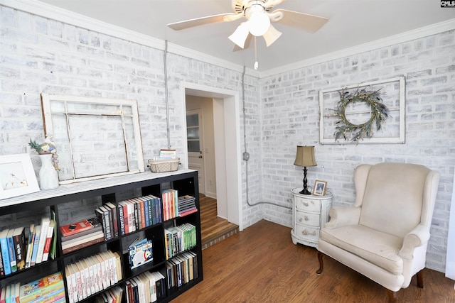805 Mcrae Rd, Camden, SC 29020 - sitting room featuring a ceiling fan, wood finished floors, and ornamental molding