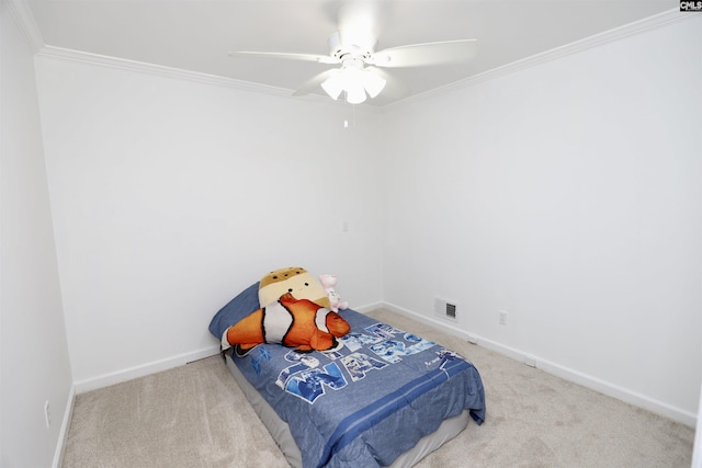 805 Mcrae Rd, Camden, SC 29020 - carpeted bedroom featuring crown molding, baseboards, and a ceiling fan