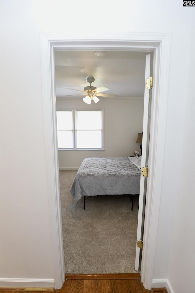 805 Mcrae Rd, Camden, SC 29020 - carpeted bedroom with baseboards and a ceiling fan