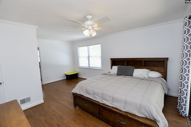 805 Mcrae Rd, Camden, SC 29020 - bedroom featuring ornamental molding, dark wood-style floors, baseboards, and ceiling fan
