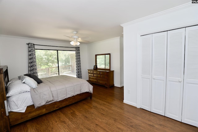 805 Mcrae Rd, Camden, SC 29020 - bedroom with crown molding, wood finished floors, a ceiling fan, and baseboards