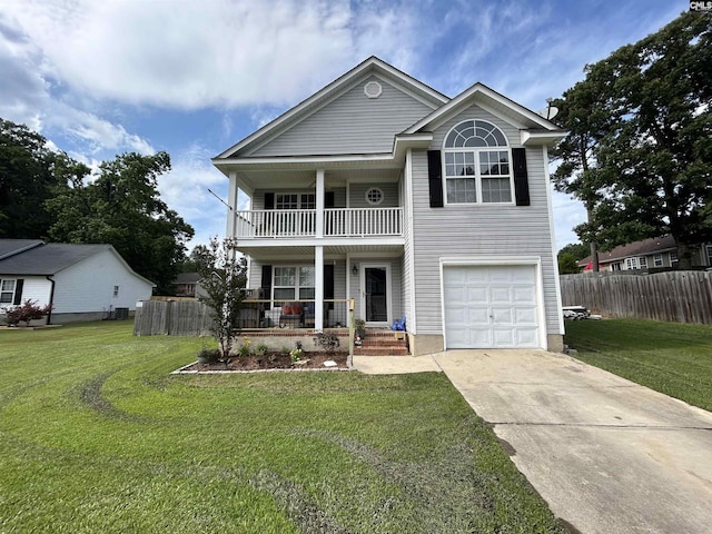304 Cutter Ct, Chapin, SC 29036 - view of front of home with a porch, a balcony, concrete driveway, an attached garage, and central AC