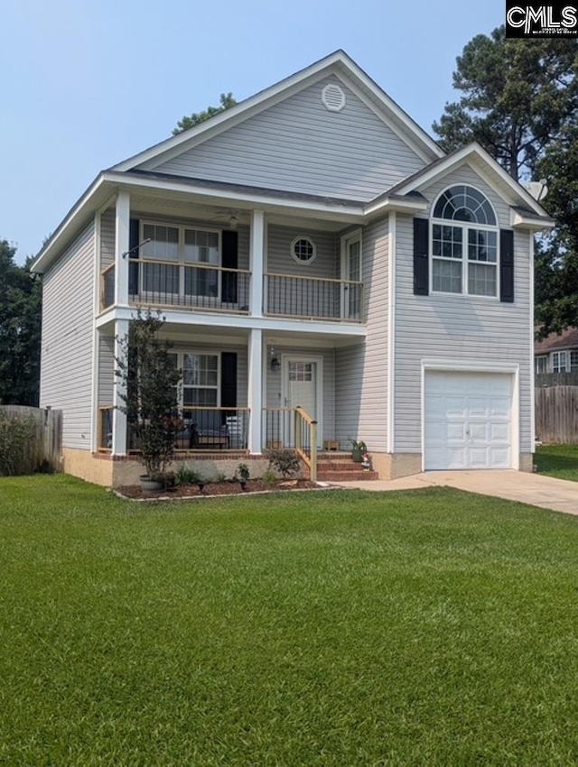304 Cutter Ct, Chapin, SC 29036 - view of front of home featuring a balcony, covered porch, a garage, and concrete driveway