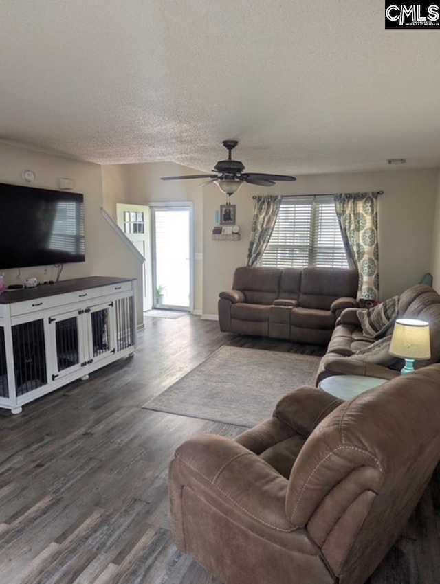 304 Cutter Ct, Chapin, SC 29036 - living area featuring a textured ceiling, ceiling fan, wood finished floors, and baseboards