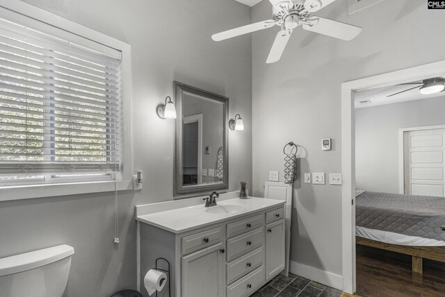 2033 Old Hilton Rd, Chapin, SC 29036 - bathroom featuring toilet, ceiling fan, vanity, and baseboards
