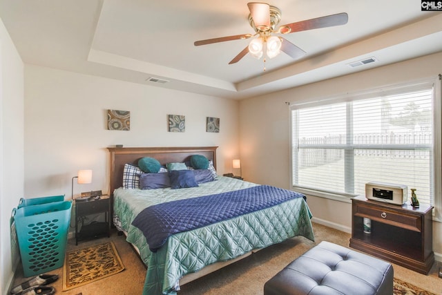 156 Honey Tree Rd, Columbia, SC 29209 - carpeted bedroom featuring a tray ceiling, baseboards, and a ceiling fan