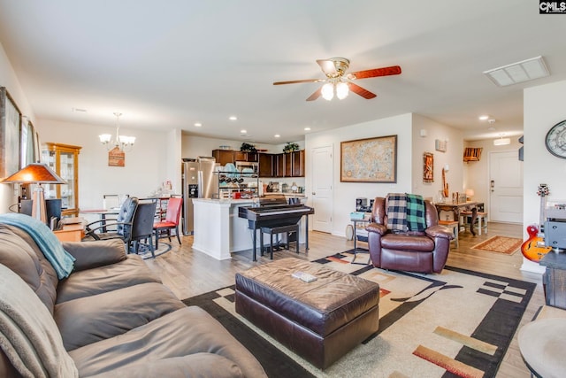 156 Honey Tree Rd, Columbia, SC 29209 - living area featuring a chandelier, light wood-style floors, a ceiling fan, and recessed lighting