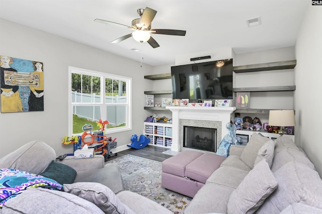 245 Long Iron Ct, West Columbia, SC 29172 - living room featuring ceiling fan, wood finished floors, baseboards, and a fireplace