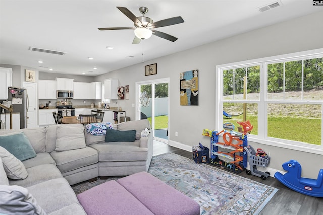 245 Long Iron Ct, West Columbia, SC 29172 - living area featuring wood finished floors, a ceiling fan, baseboards, and recessed lighting