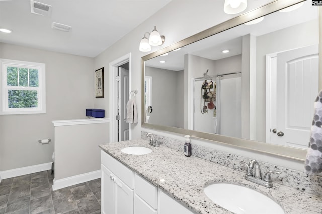 245 Long Iron Ct, West Columbia, SC 29172 - full bath featuring baseboards, double vanity, a stall shower, and recessed lighting