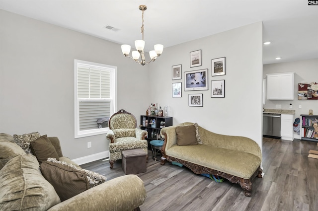 245 Long Iron Ct, West Columbia, SC 29172 - living room with a chandelier, dark wood finished floors, baseboards, and recessed lighting