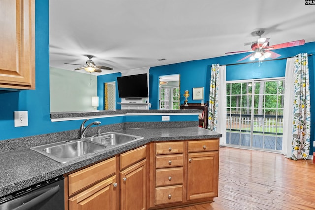 306 Austree Dr, Columbia, SC 29229 - kitchen with a ceiling fan, a sink, dishwasher, and dark countertops