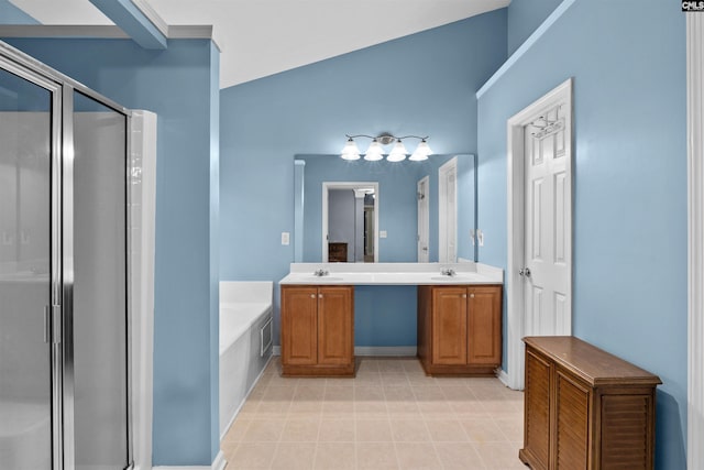 306 Austree Dr, Columbia, SC 29229 - full bathroom with a shower stall, a bath, tile patterned floors, and double vanity