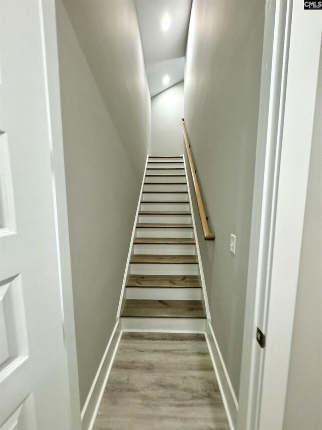 2215 High Bluff Loop, Lexington, SC 29072 - stairway featuring wood finished floors, baseboards, and recessed lighting