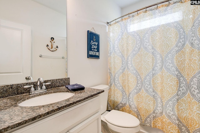 121 Bridgeport Rd, Elgin, SC 29045 - bathroom with toilet, vanity, and curtained shower