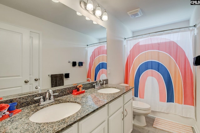 121 Bridgeport Rd, Elgin, SC 29045 - bathroom featuring healthy amount of natural light, toilet, double vanity, and a shower with curtain