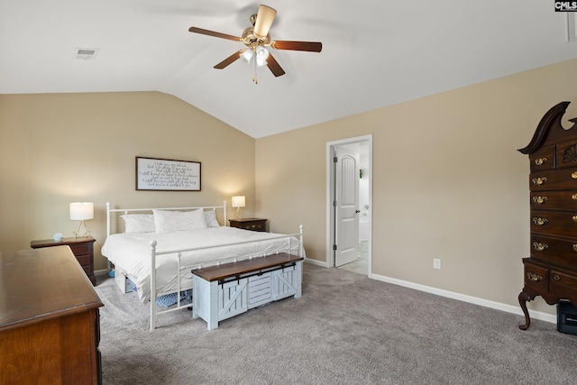 150 Ventnor Ave, Chapin, SC 29036 - bedroom featuring vaulted ceiling, carpet, baseboards, ceiling fan, and ensuite bath