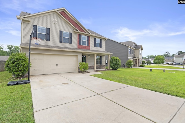 150 Ventnor Ave, Chapin, SC 29036 - view of front of home featuring an attached garage, a front lawn, driveway, a porch, and a residential view