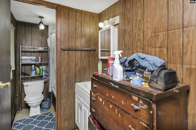 3334 Spring Dr, West Columbia, SC 29170 - full bathroom featuring toilet, vanity, and wooden walls
