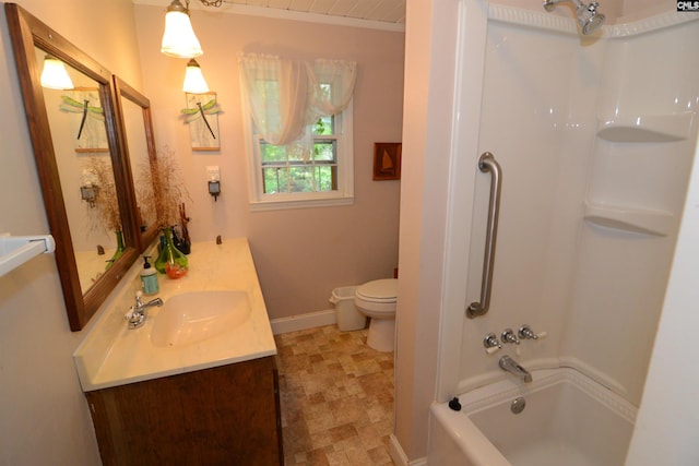 141 Frost Rd, Camden, SC 29020 - full bath featuring toilet, baseboards, vanity, and bathtub / shower combination