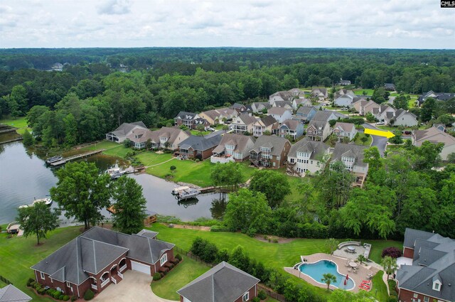 1 Downing Cir, Gilbert, SC 29054 - aerial perspective of suburban area with a large body of water and a heavily wooded area