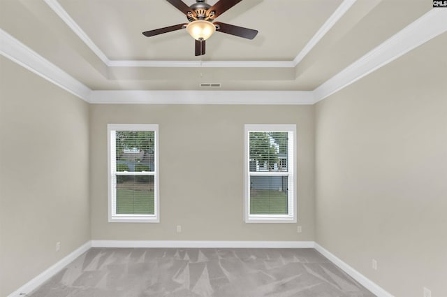 1 Downing Cir, Gilbert, SC 29054 - empty room with a raised ceiling, carpet, crown molding, and a ceiling fan