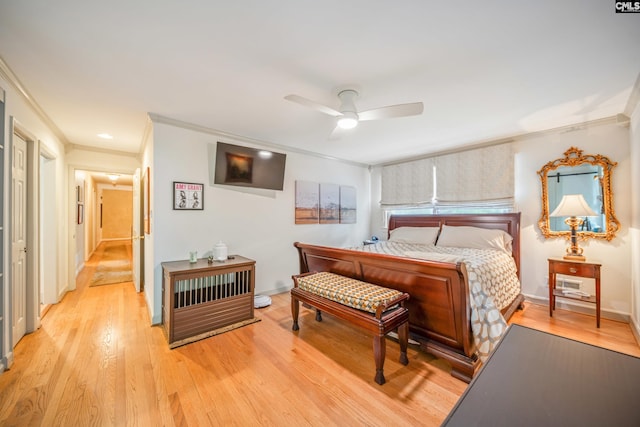 3100 Grace Hill Rd, Columbia, SC 29204 - bedroom featuring ornamental molding, light wood-style flooring, baseboards, and ceiling fan