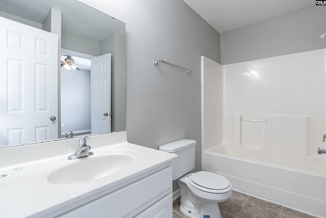 513 Scarlet Sage Ln, Columbia, SC 29223 - full bathroom featuring toilet, vanity, tile patterned floors, ceiling fan, and shower / tub combination