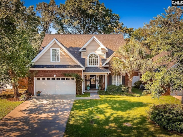 26 Peyton Rd, Columbia, SC 29209 - traditional-style house featuring concrete driveway, a front lawn, roof with shingles, and brick siding