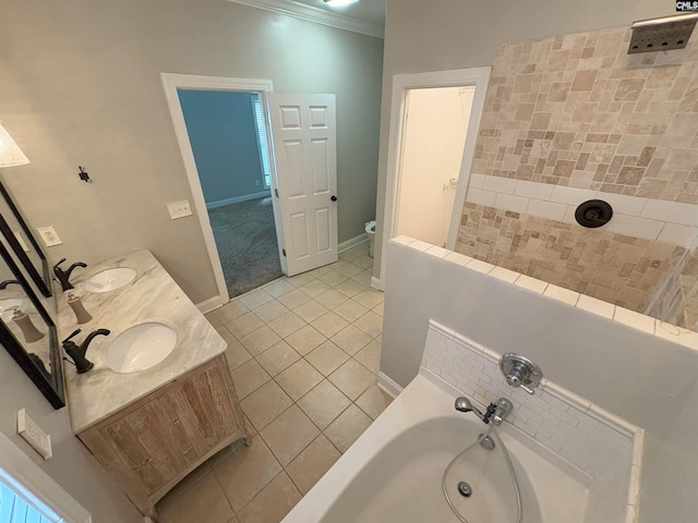 26 Peyton Rd, Columbia, SC 29209 - bathroom with tile patterned floors, a garden tub, crown molding, toilet, and baseboards