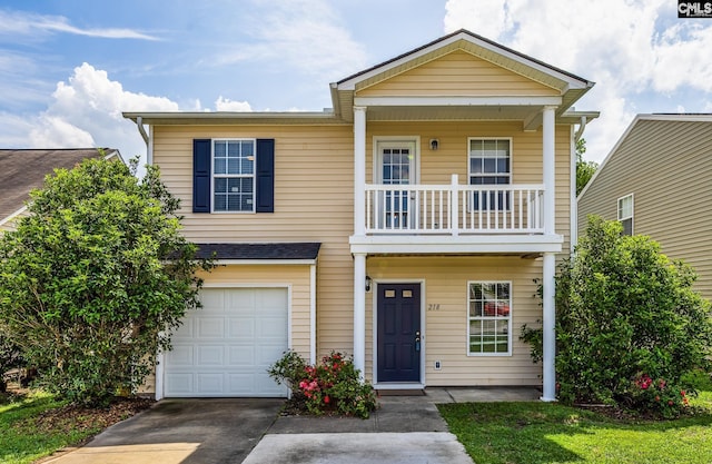 218 Blazer Dr, Lexington, SC 29073 - view of front facade with a balcony, a garage, and driveway