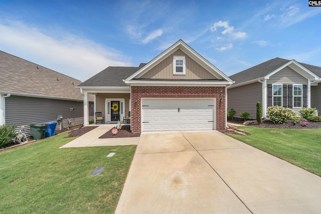 1148 Declaration Dr, Elgin, SC 29045 - view of front of home with board and batten siding, brick siding, concrete driveway, and a front lawn