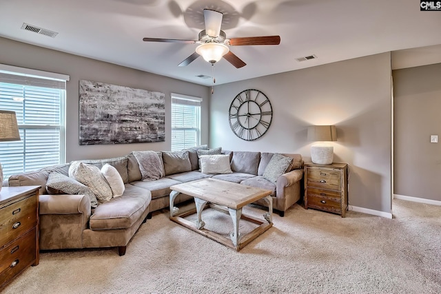 335 Hollow Cove Rd, Chapin, SC 29036 - living area with ceiling fan, light carpet, and baseboards